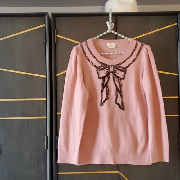kate spade pink embellished bow sweater top size medium nwot - Picture 2 of 6